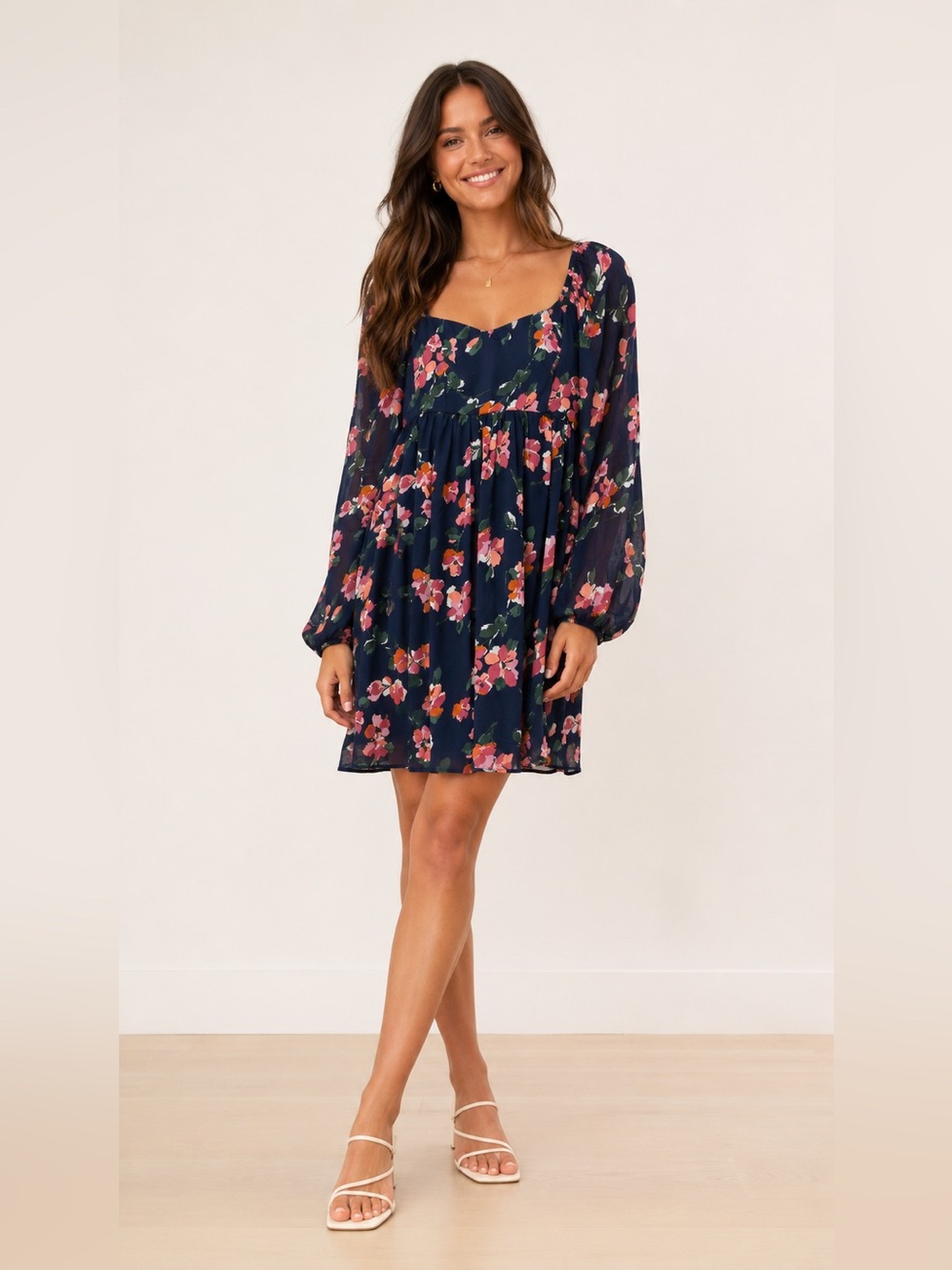 Abercrombie & Fitch Navy Floral Long-Sleeve Mini Dress Size XST